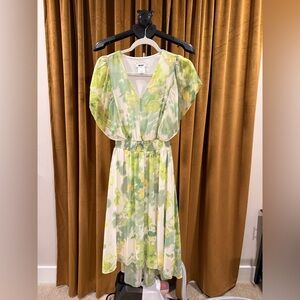 DKNY lined Pastel Green and Yellow Midi Dress